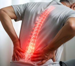 Elderly man suffering from back pain, spinal column with arthritis, disc damage and chronic back pain designed for clinical scienc